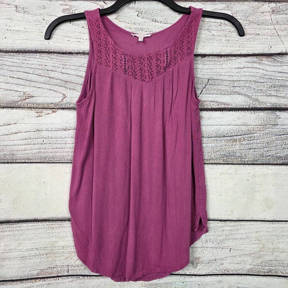 Maurices S Mauve Lace Yoke Sleeveless Rayon Blouse